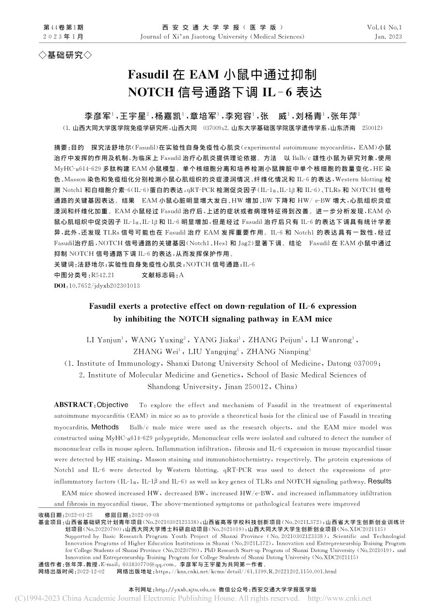 Fasudil在EAM小鼠...H信号通路下调IL-6表达_李彦军.pdf_第1页