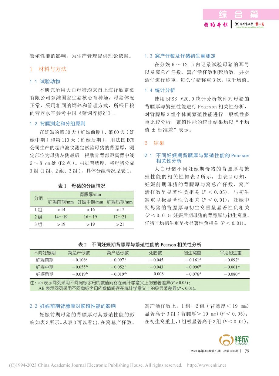 不同妊娠阶段背膘厚对大白母猪繁殖性能的影响_张和军.pdf_第2页