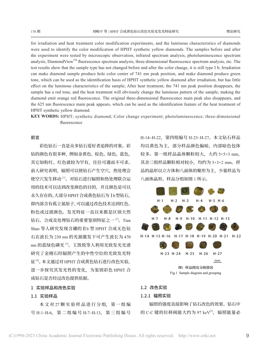 HPHT合成黄色钻石改色实验及发光特征研究_刘峻宇.pdf_第2页