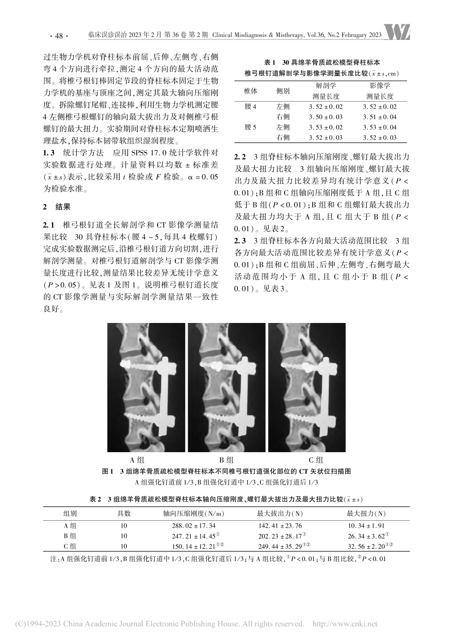 不同椎弓根钉道强化部位对绵...型胸腰椎内固定稳定性的影响_王春生.pdf_第3页