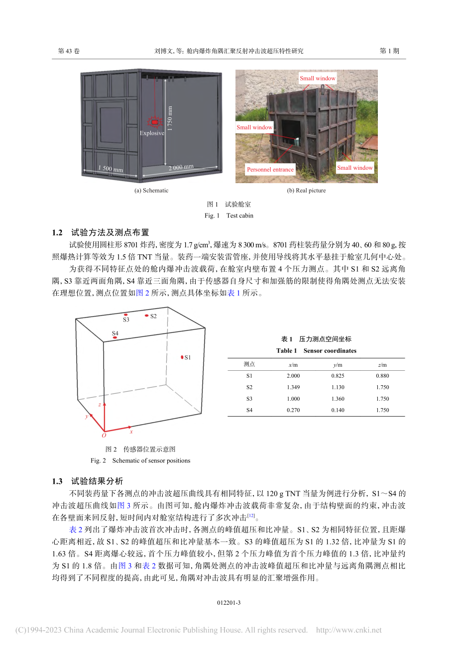 舱内爆炸角隅汇聚反射冲击波超压特性研究_刘博文.pdf_第3页