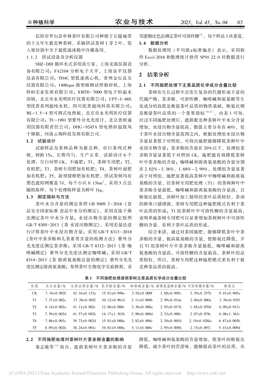 不同施肥处理遮荫薮北种茶树主要品质化学成分分析_王晶晶.pdf_第2页