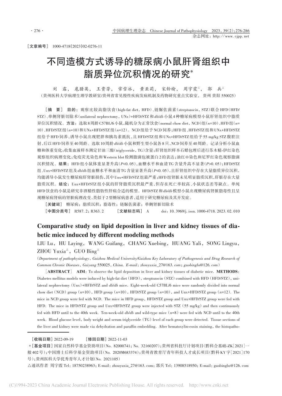 不同造模方式诱导的糖尿病小...织中脂质异位沉积情况的研究_刘露.pdf_第1页