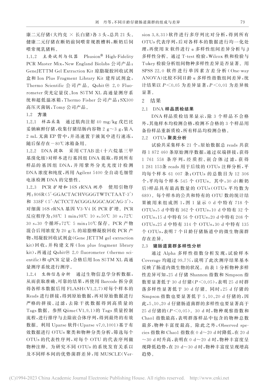 不同日龄仔猪肠道菌群的组成与差异_刘丹.pdf_第2页