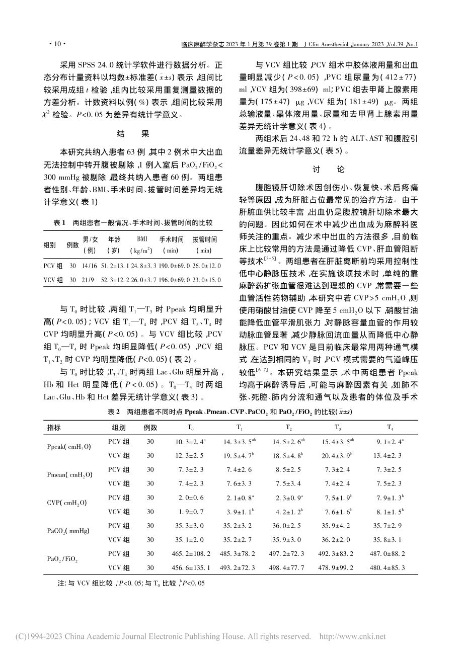 不同通气模式对腹腔镜肝切除...者出血量和术后肝功能的影响_张华明.pdf_第3页