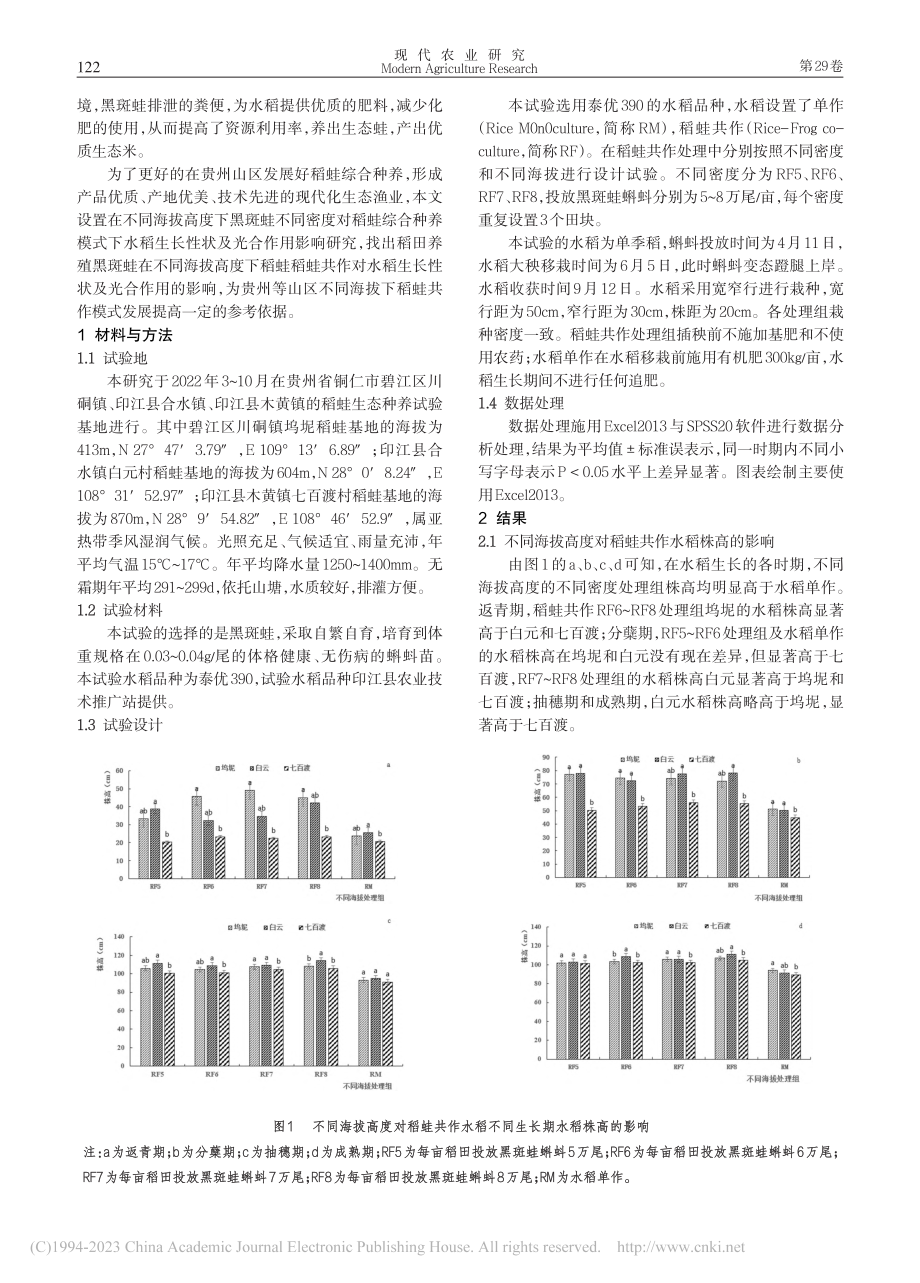 不同海拔对稻蛙共作水稻生长性状及光合作用的影响_田宏胤.pdf_第2页