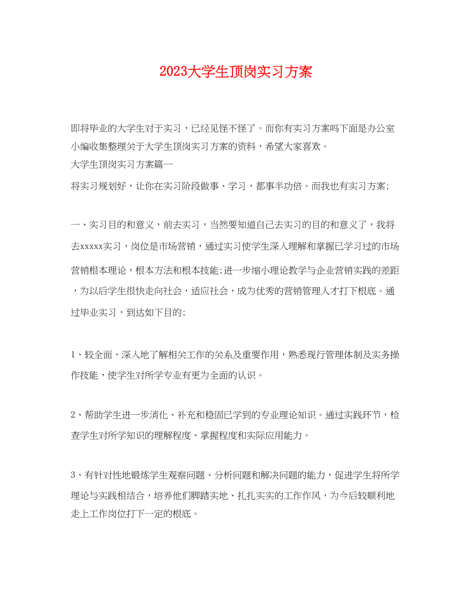 2023年大学生顶岗实习计划2范文.docx_第1页