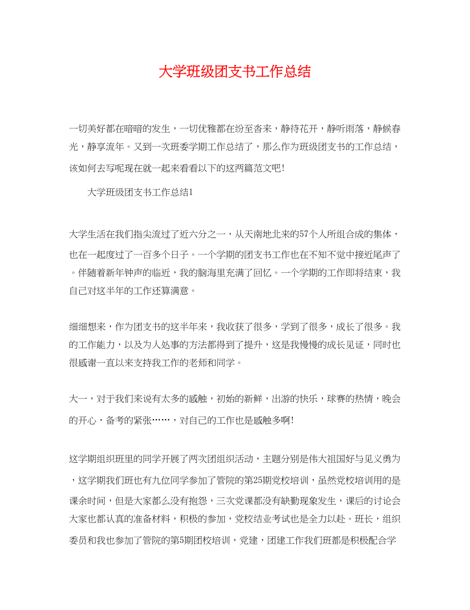 2023年大学班级团支书工作总结2范文.docx_第1页