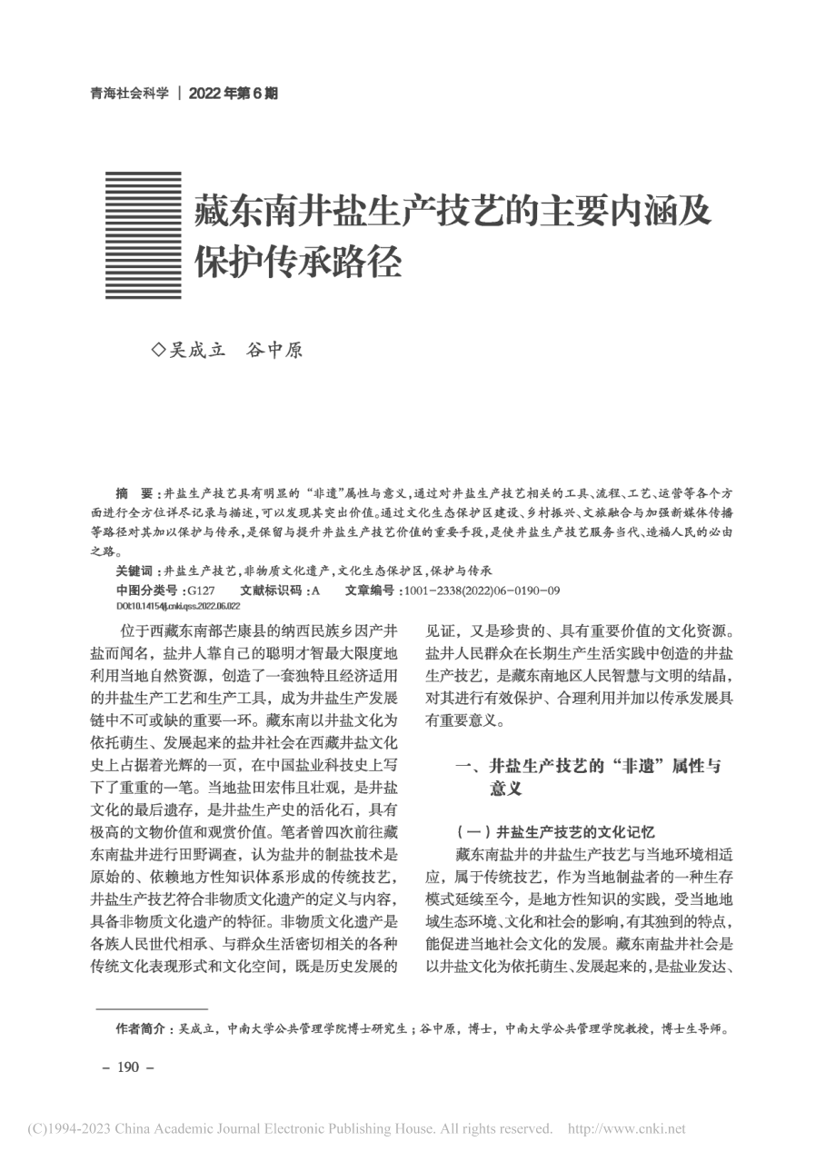 藏东南井盐生产技艺的主要内涵及保护传承路径_吴成立.pdf_第1页