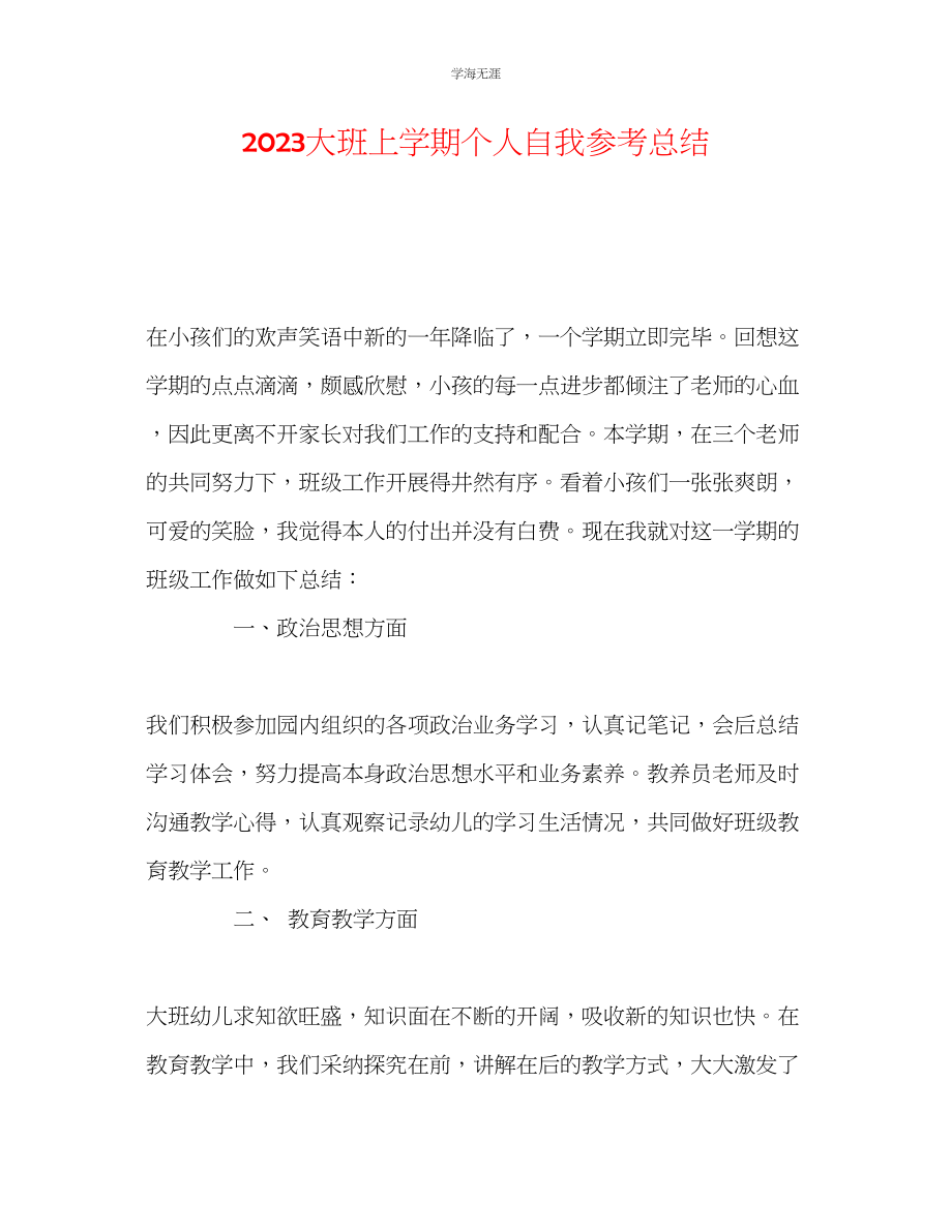 2023年大班上学期个人自我总结范文.docx_第1页