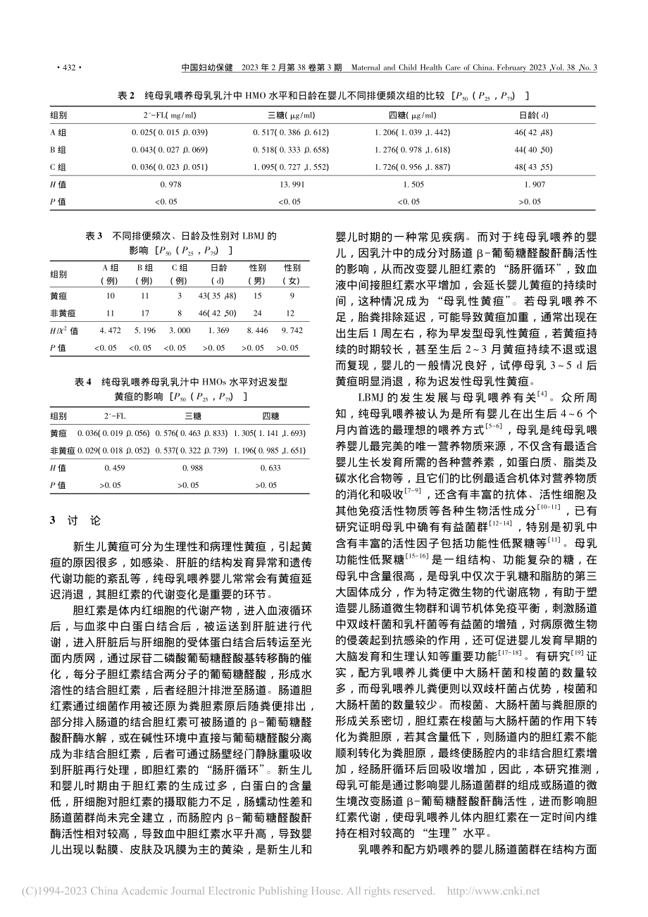 纯母乳喂养儿迟发型母乳性黄...及婴儿排便频次的相关性分析_陈艳.pdf_第3页