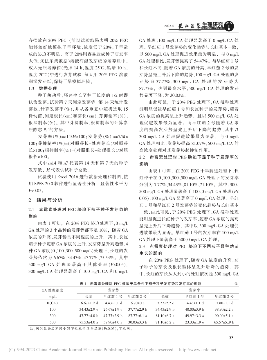 赤霉素处理对PEG模拟干旱条件下茄子种子萌发的影响_张天宇.pdf_第2页