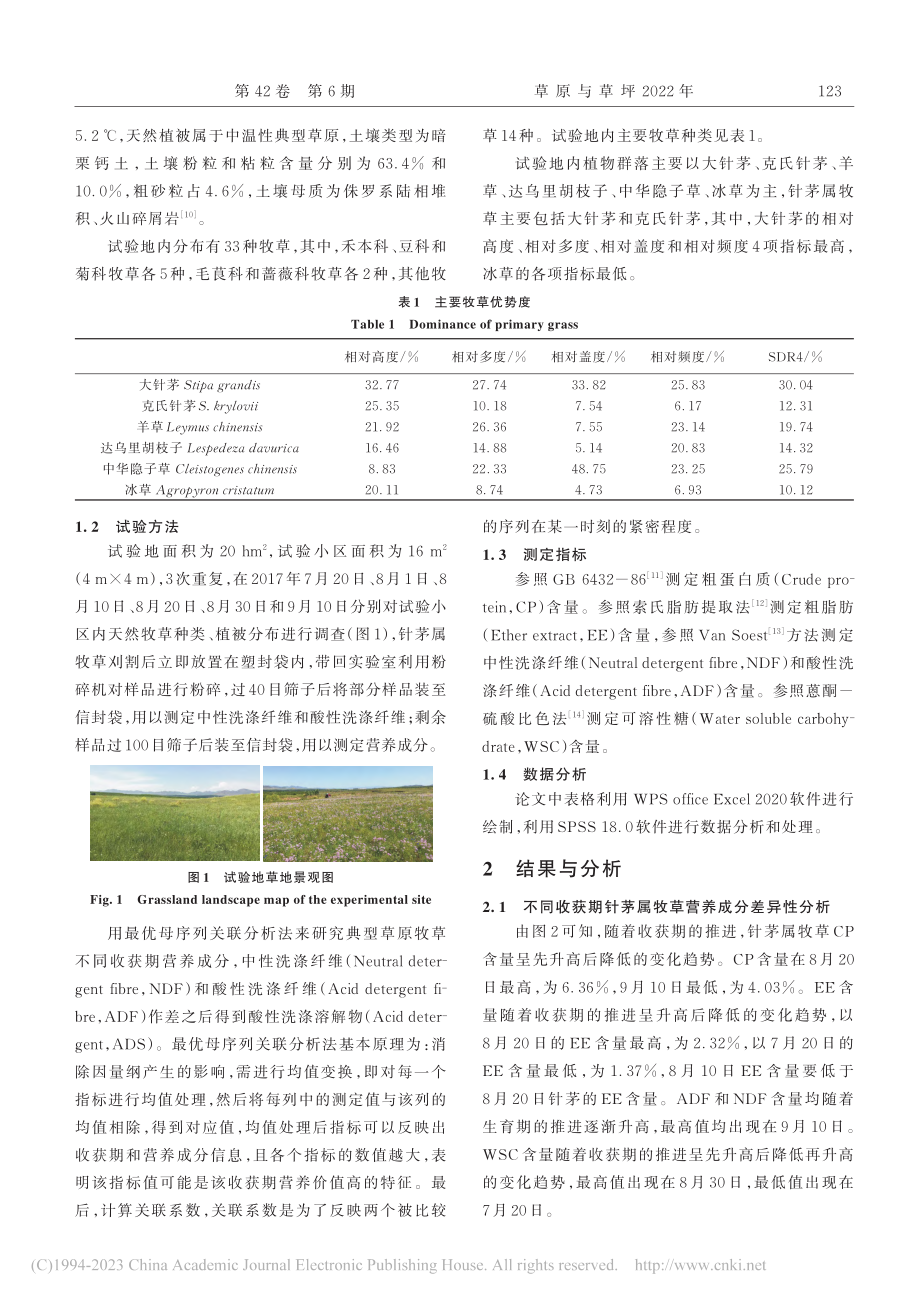 赤峰巴林左旗典型草原针茅属牧草最适收获期研究_王伟.pdf_第2页