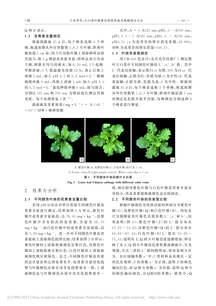 大白菜叶脉紫色程度快速及准确划分方法_王亚秀.pdf_第2页