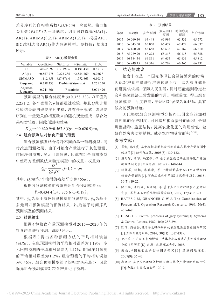 组合预测法对粮食产量的预测研究_李欣.pdf_第3页