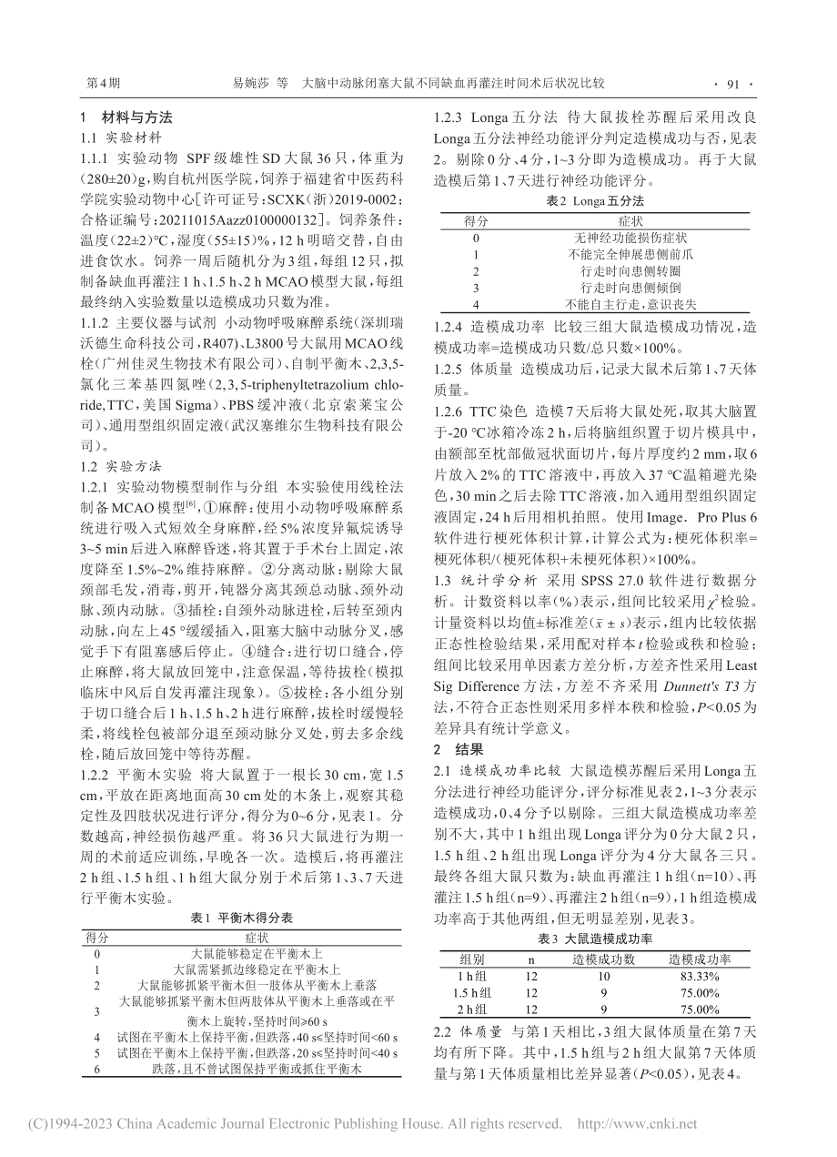 大脑中动脉闭塞大鼠不同缺血再灌注时间术后状况比较_易婉莎.pdf_第2页