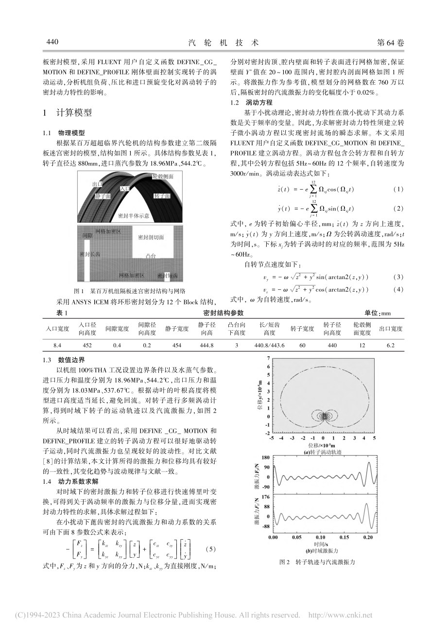 超超临界汽轮机转子的密封动力特性研究_焦晓峰.pdf_第2页