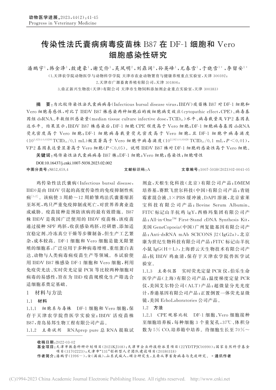 传染性法氏囊病病毒疫苗株B...胞和Vero细胞感染性研究_潘鹏宇.pdf_第1页