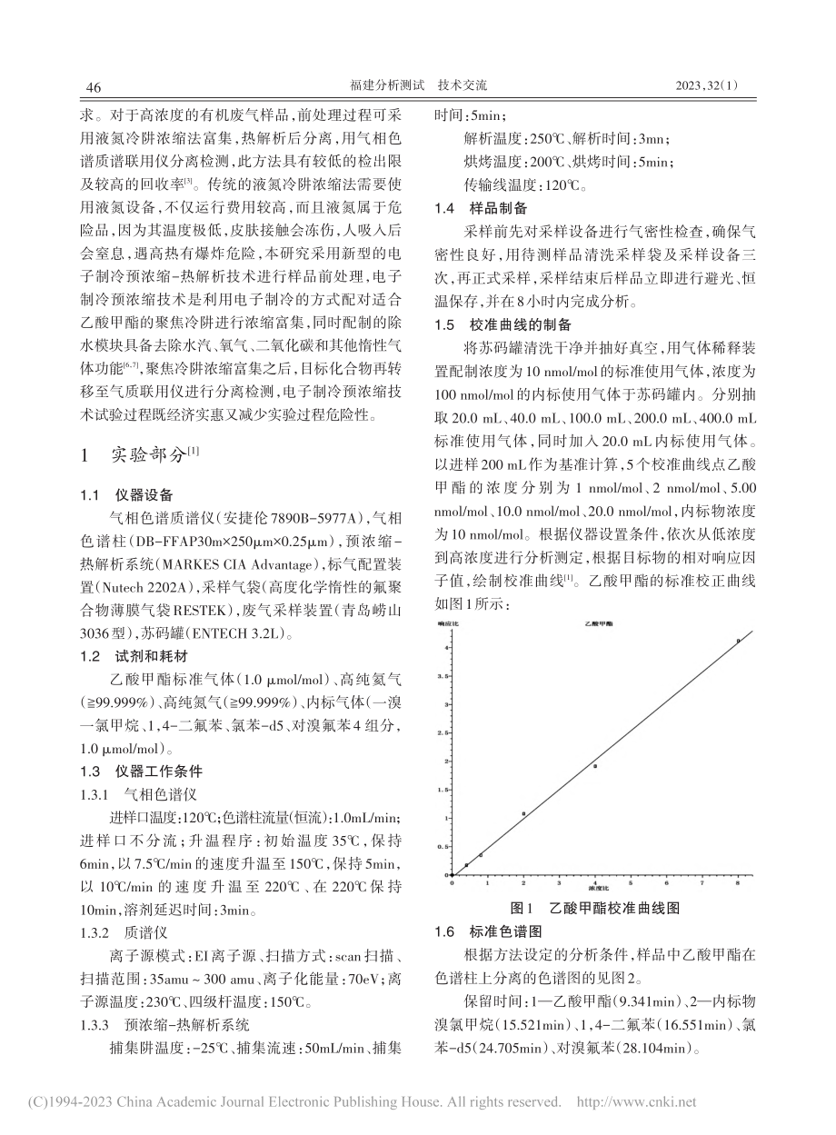 电子制冷预浓缩-热解析-气...谱质谱法测定废气中乙酸甲酯_陈浩.pdf_第2页