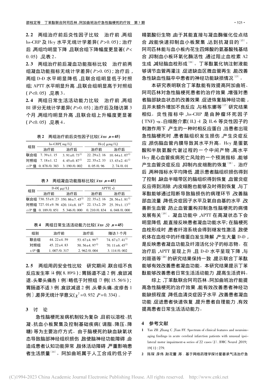 丁苯酞联合阿司匹林、阿加曲班治疗急性脑梗死的疗效_邵枝定.pdf_第3页