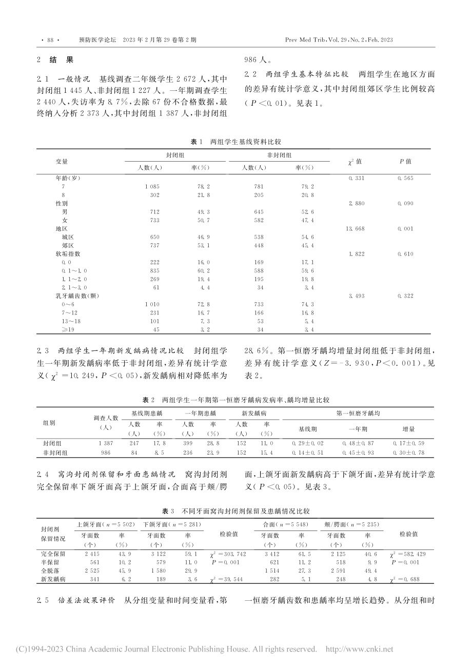 低龄小学生第一恒磨牙窝沟封闭防龋效果评价_李骏.pdf_第3页