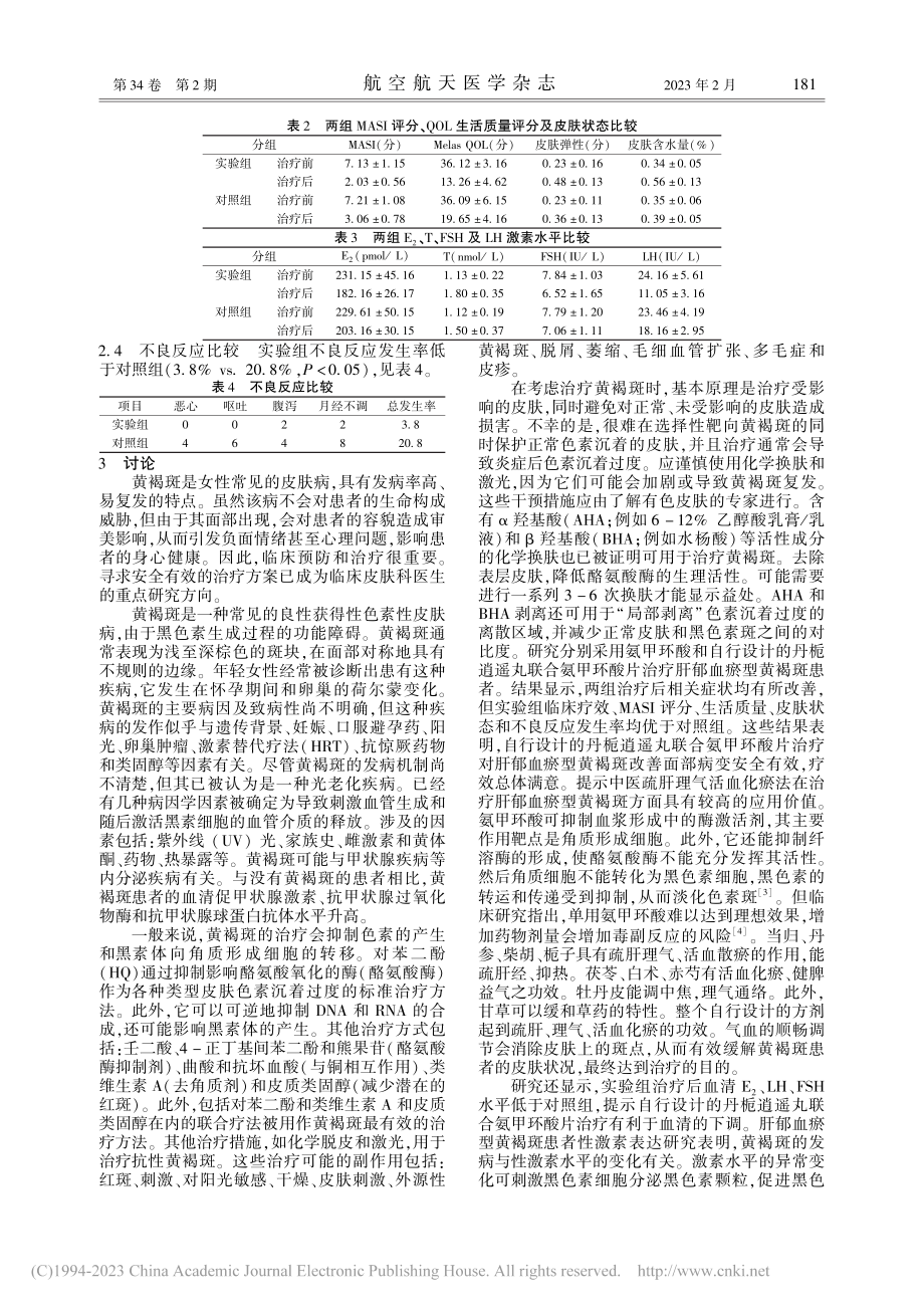 丹栀逍遥丸联合氨甲环酸片治疗黄褐斑的临床效果_马自正.pdf_第3页