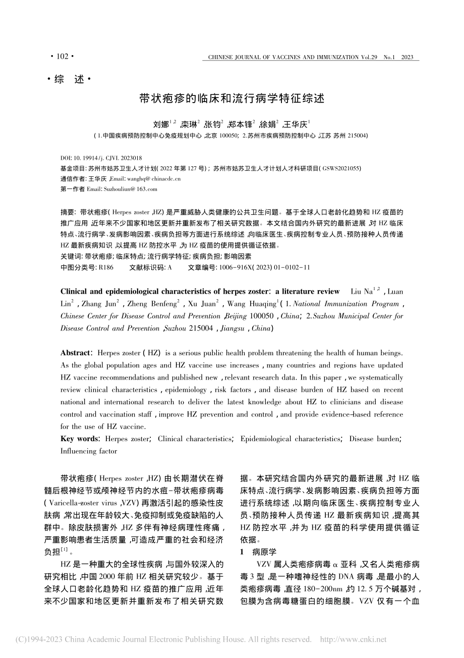 带状疱疹的临床和流行病学特征综述_刘娜.pdf_第1页