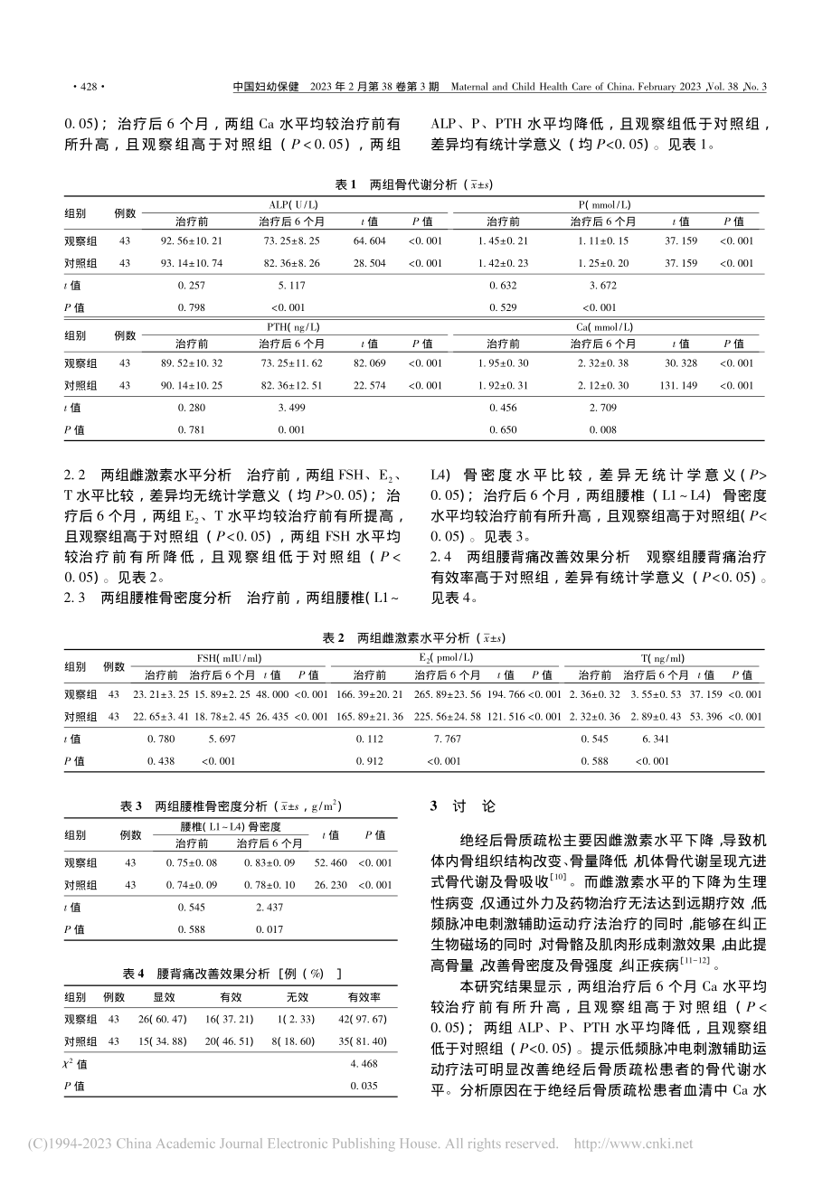 低频脉冲电刺激辅助运动疗法...者腰椎骨密度和腰背痛的影响_沈青青.pdf_第3页