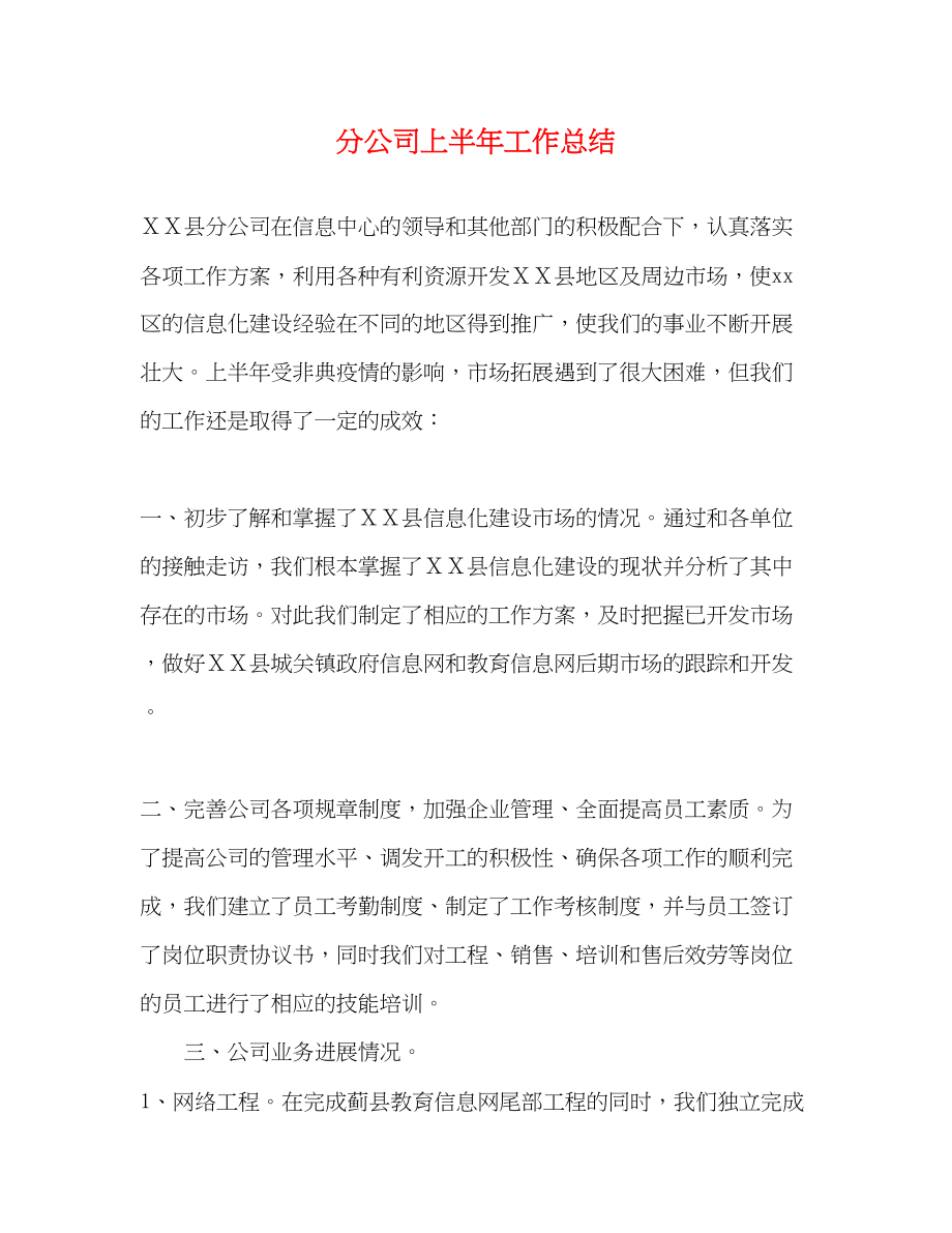 2023年分公司上半工作总结范文.docx_第1页