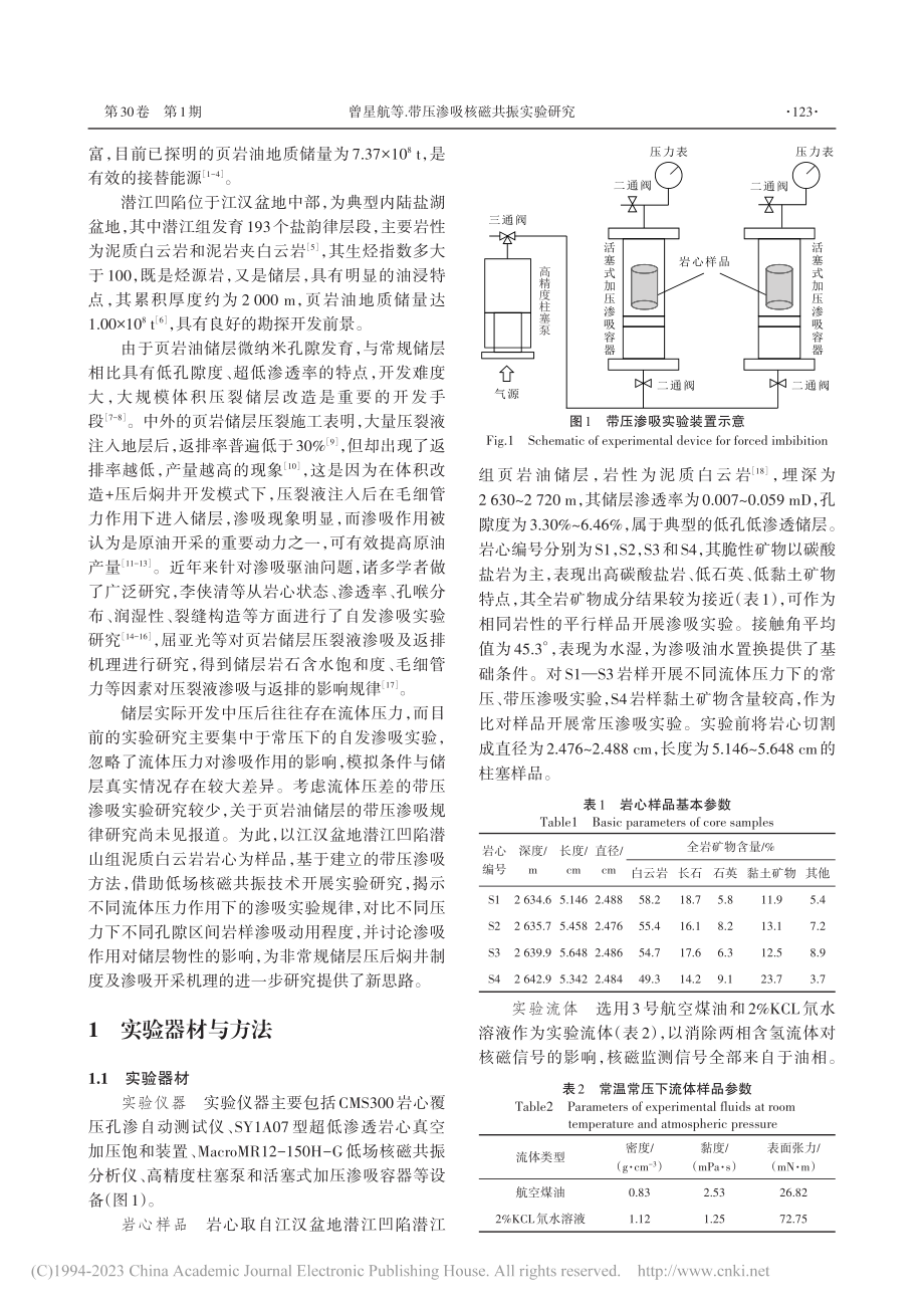 带压渗吸核磁共振实验研究—...江凹陷潜江组泥质白云岩为例_曾星航.pdf_第2页