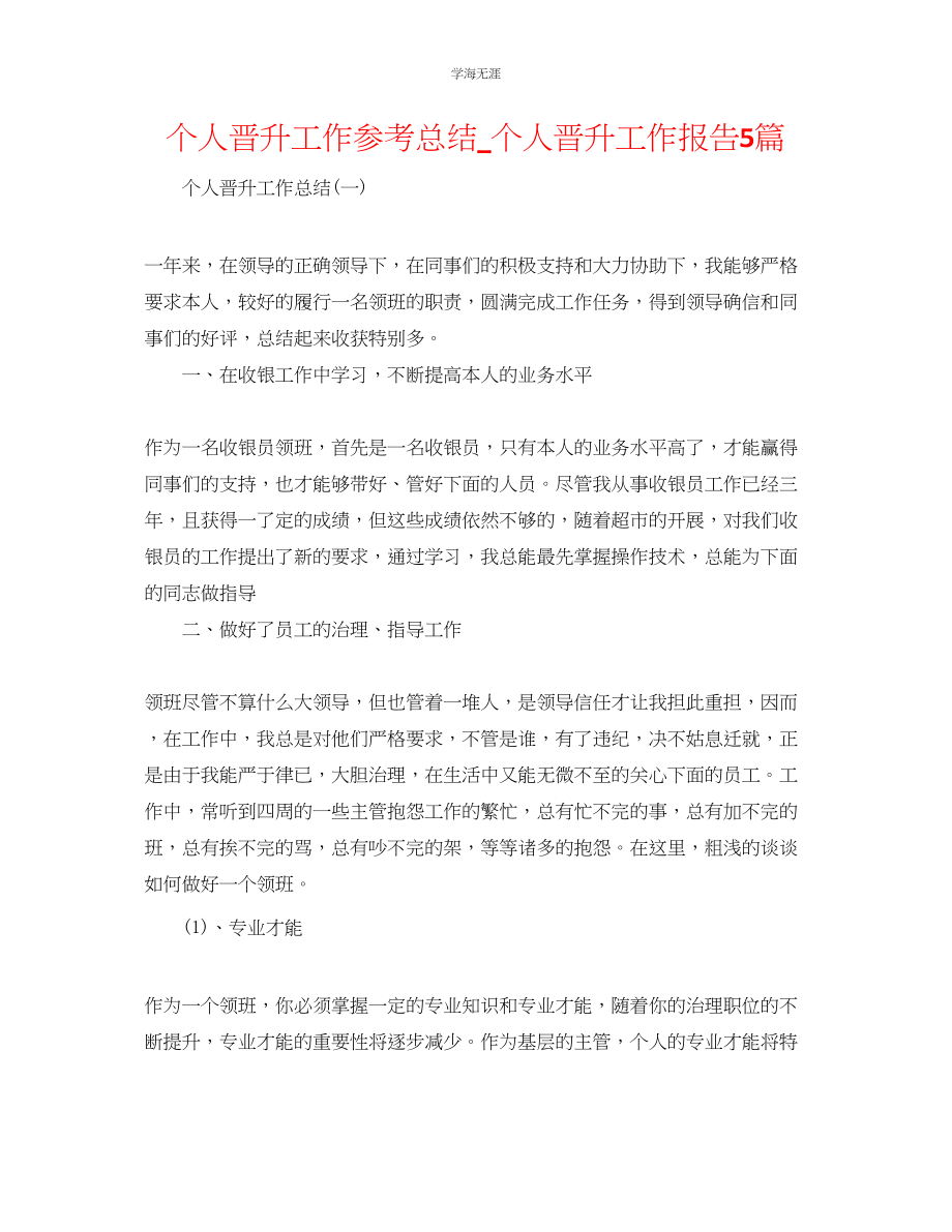 2023年个人晋升工作总结个人晋升工作报告5篇范文.docx_第1页