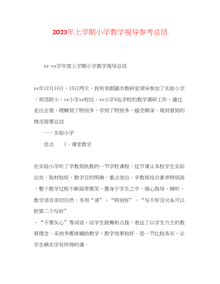 2023年上学期小学教学视导总结范文.docx_第1页