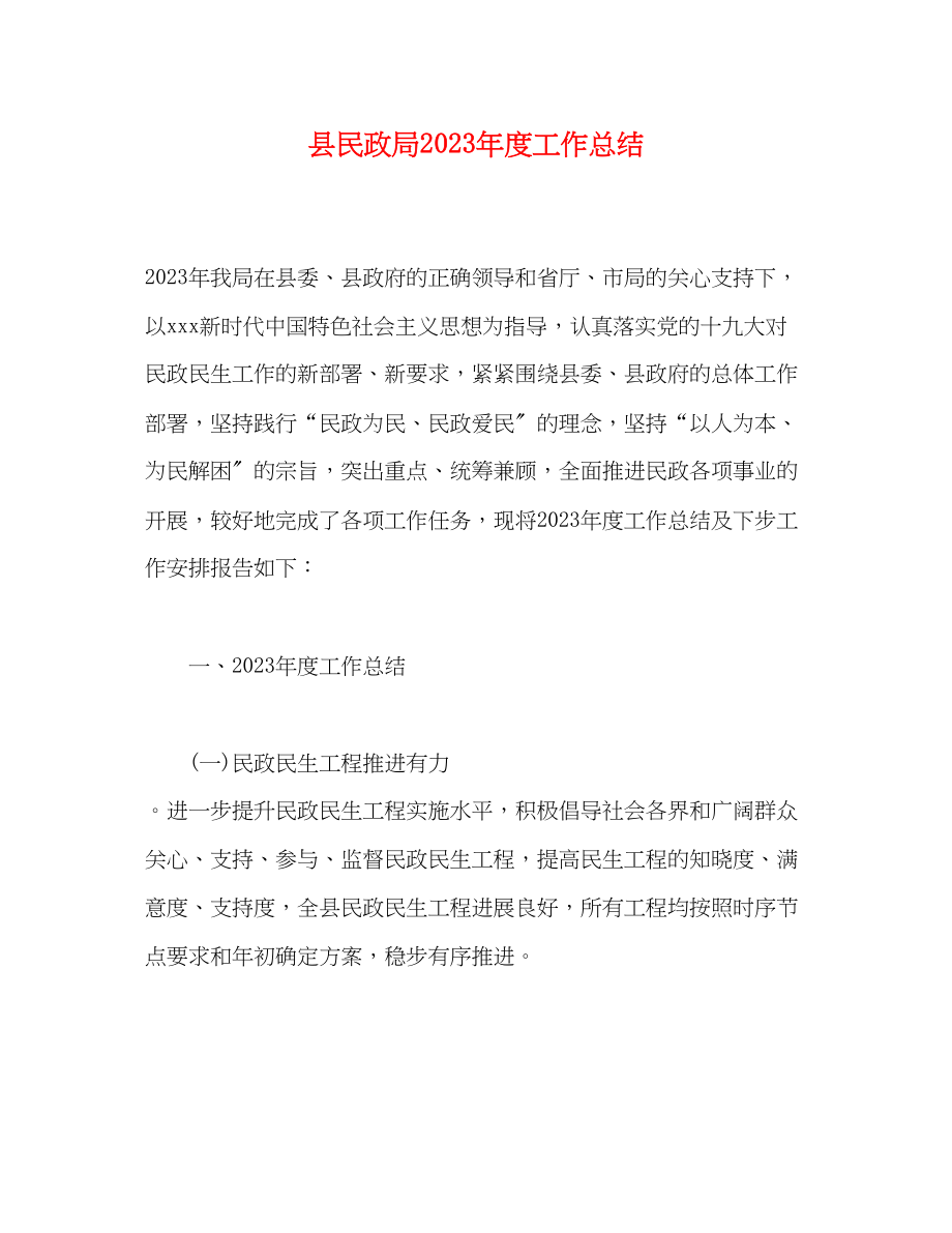 2023年县民政局度工作总结范文.docx_第1页