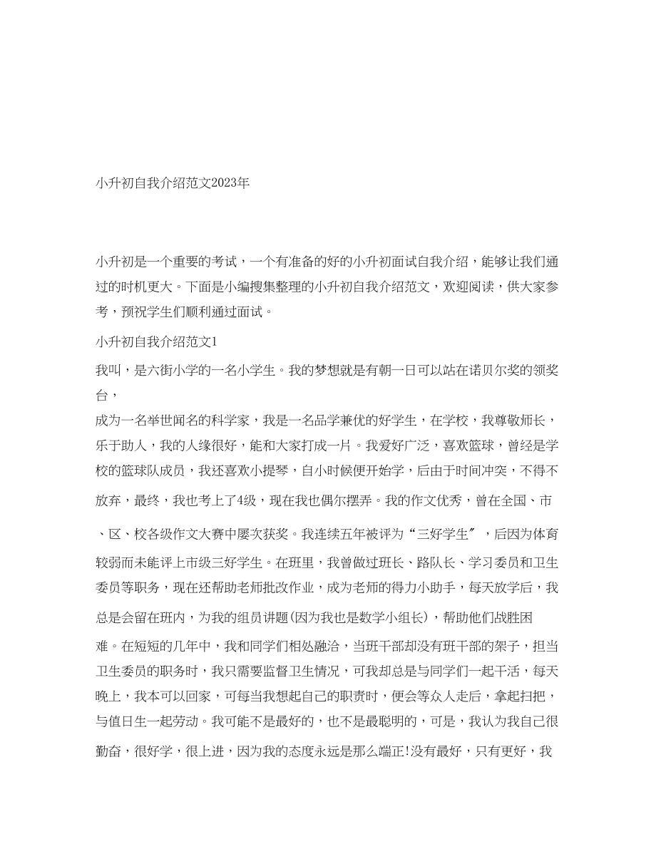 2023年小升初自我介绍范文4.docx_第1页