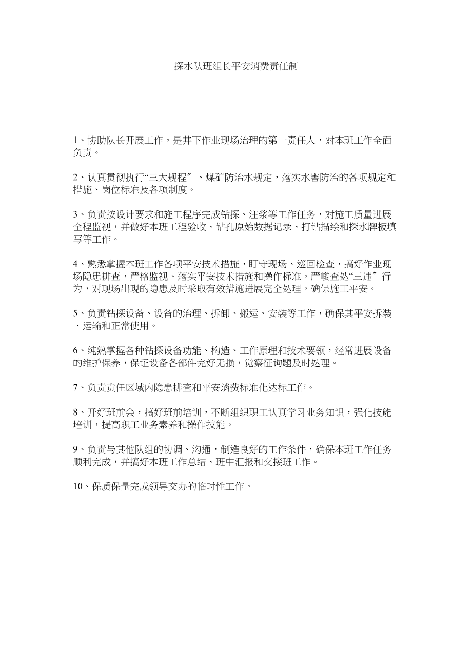 2023年探水队ۥ班组长安全生产责任制范文.docx_第1页