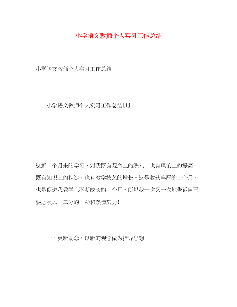 2023年小学语文教师个人实习工作总结范文.docx_第1页