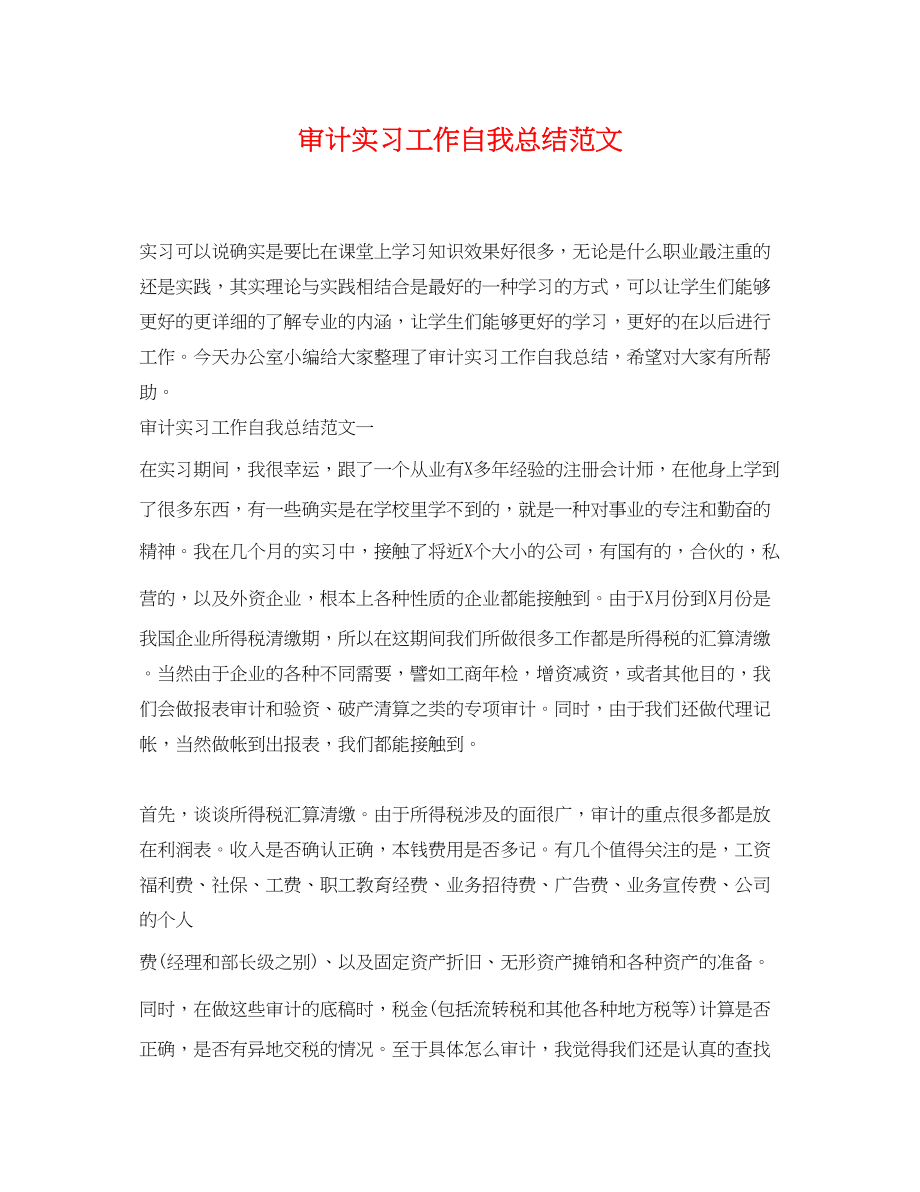 2023年审计实习工作自我总结范文.docx_第1页