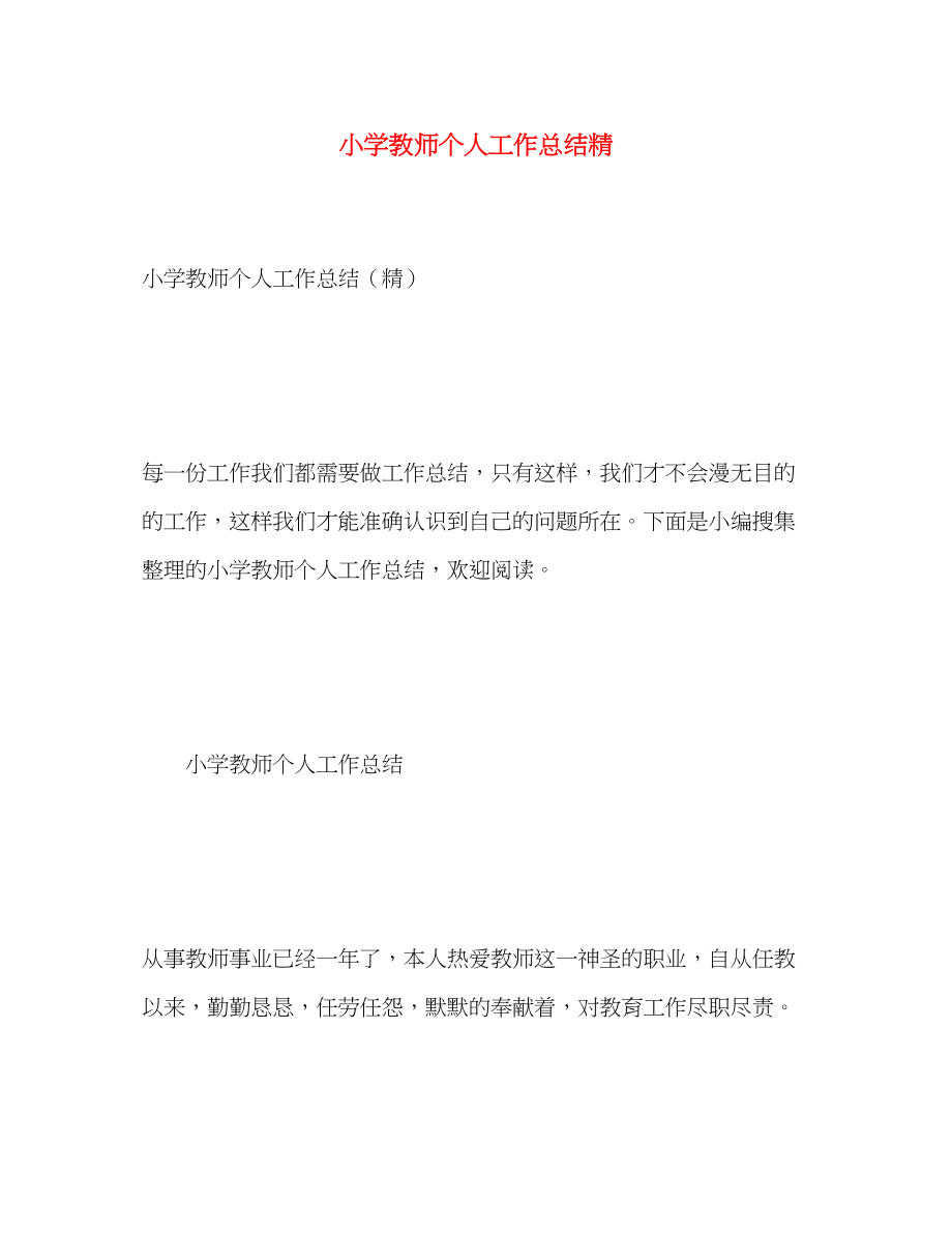 2023年小学教师个人工作总结精范文.docx_第1页