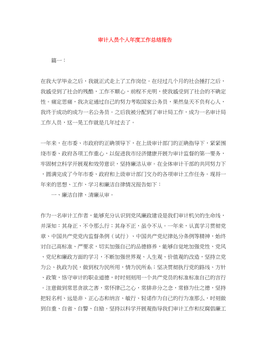 2023年审计人员个人年度工作总结报告范文.docx_第1页