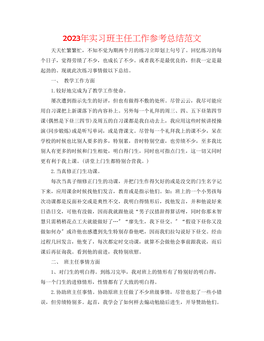 2023年实习班主任工作总结范文.docx_第1页