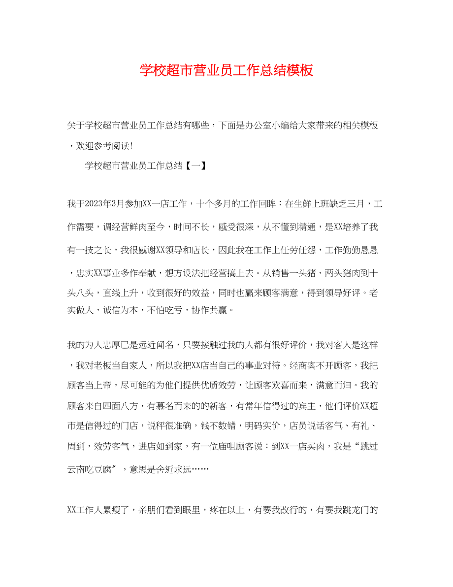 2023年学校超市营业员工作总结模板范文.docx_第1页