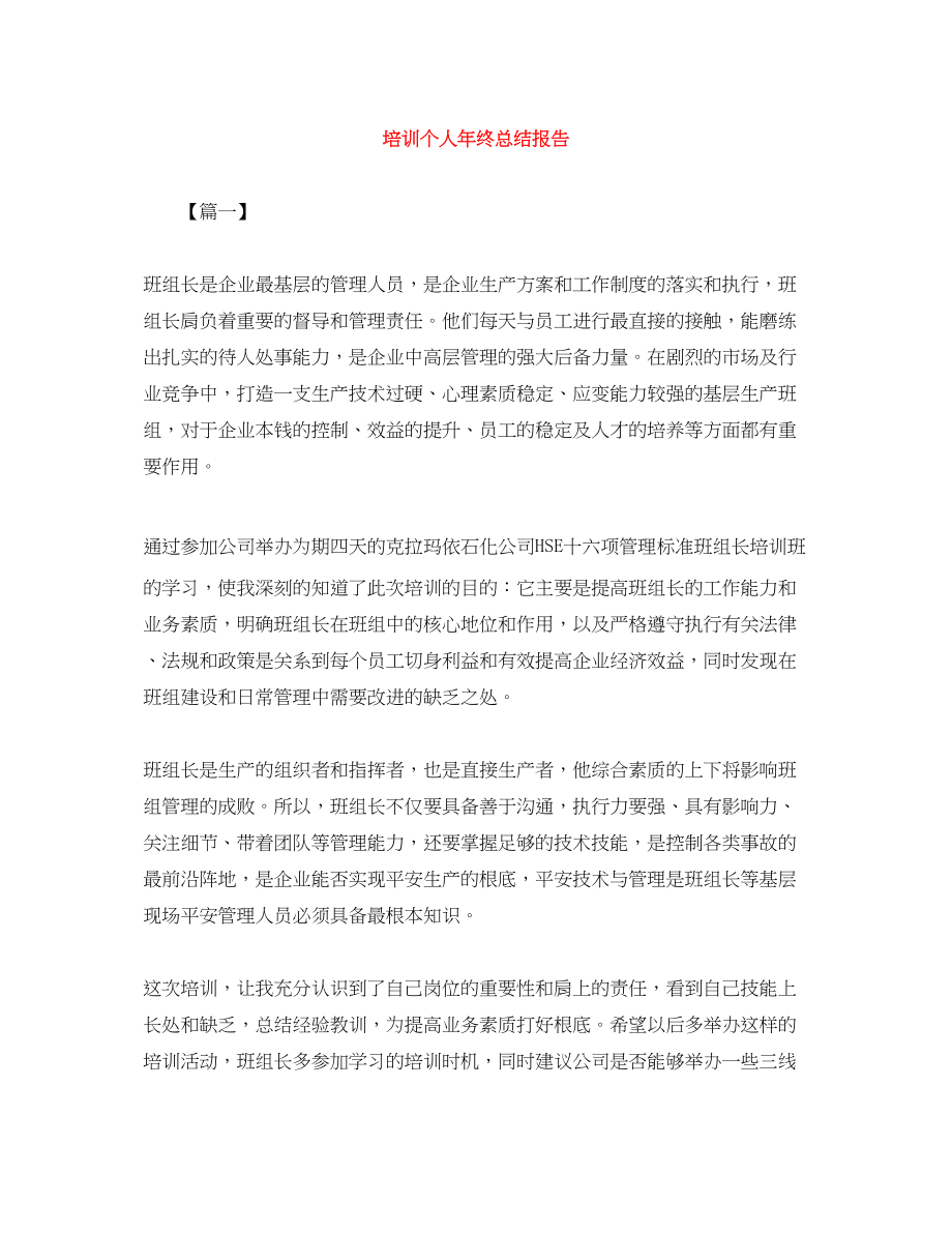 2023年培训个人终总结报告范文.docx_第1页