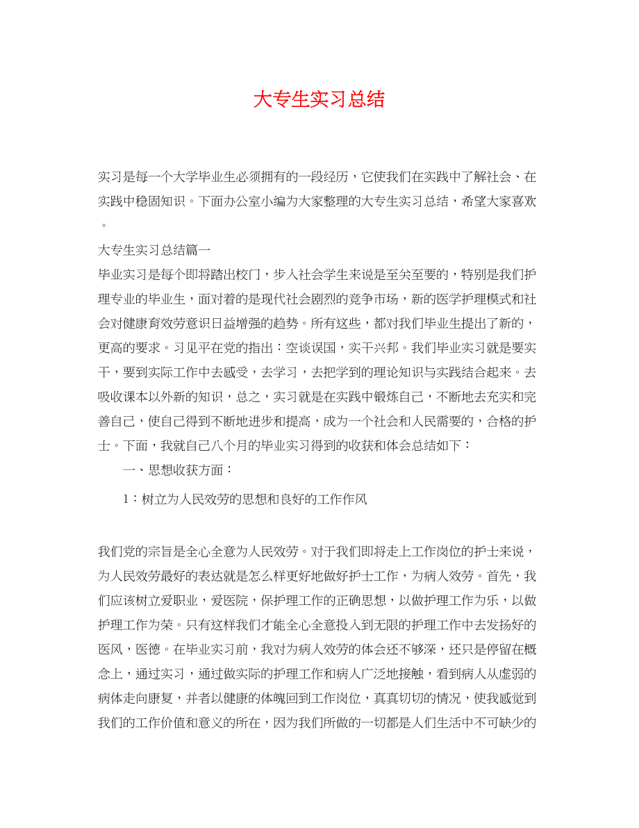 2023年大专生实习总结范文.docx_第1页