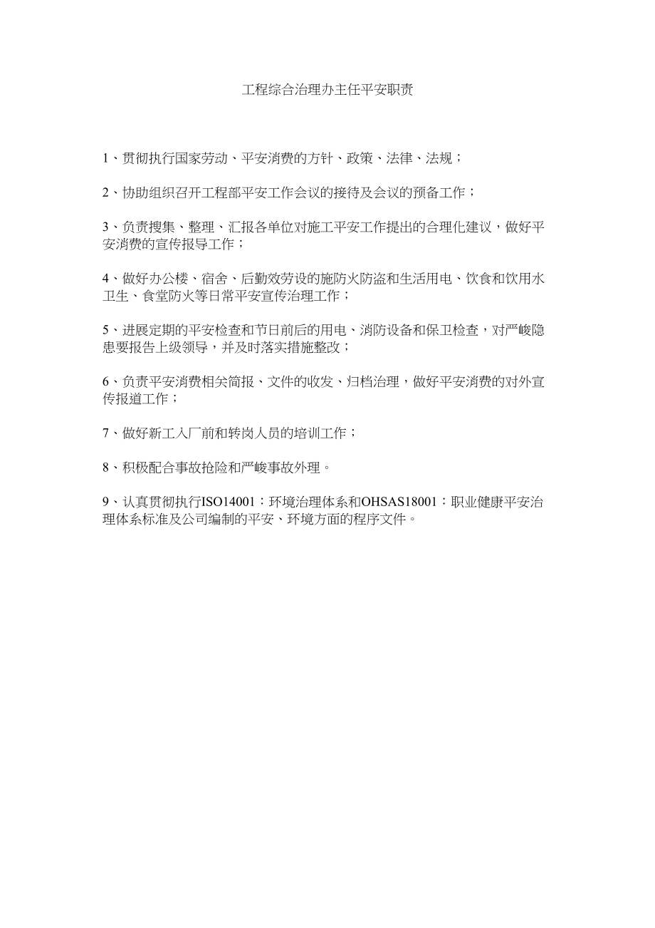 2023年项目综合管理办主任安全职责范文.docx_第1页