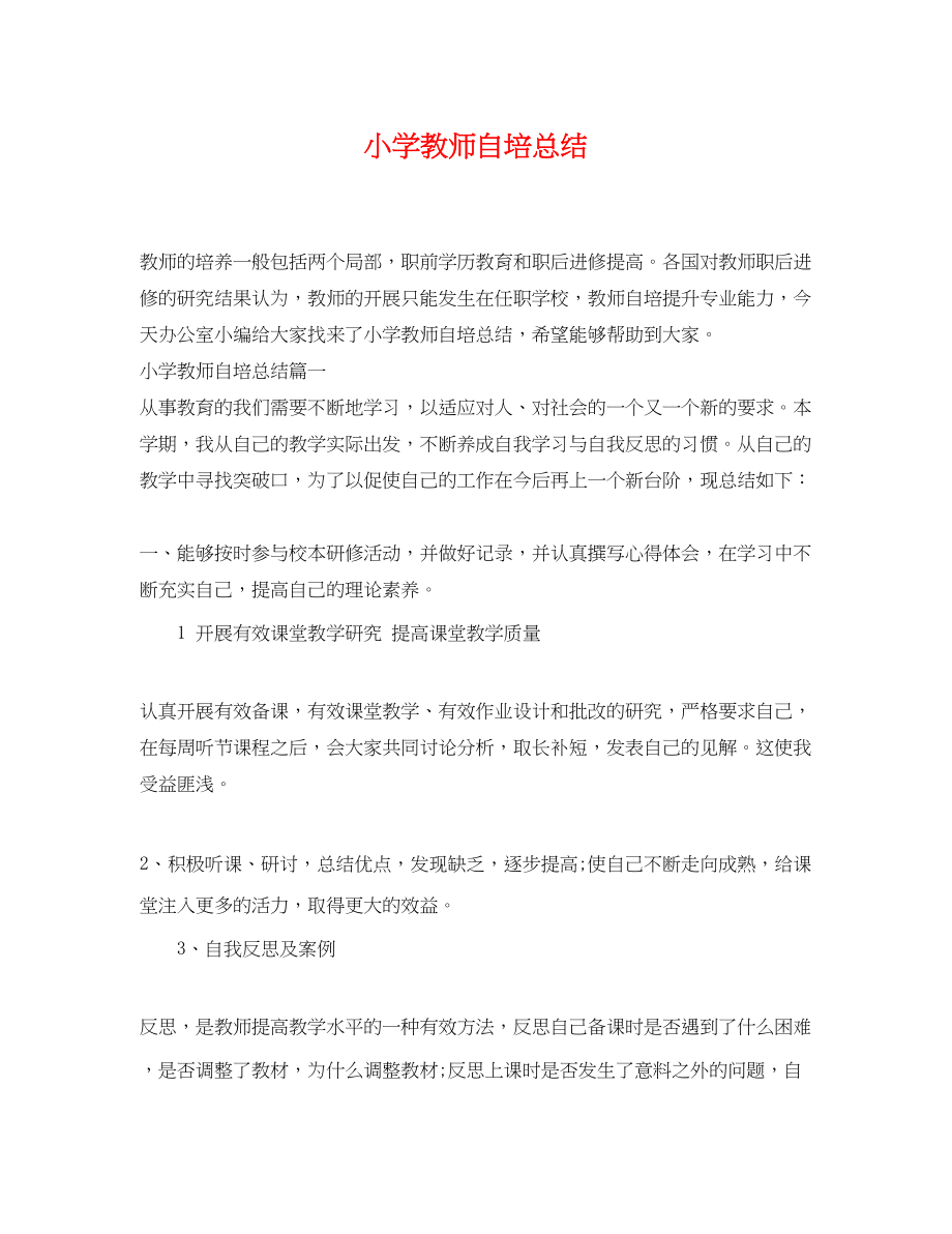 2023年小学教师自培总结范文.docx_第1页