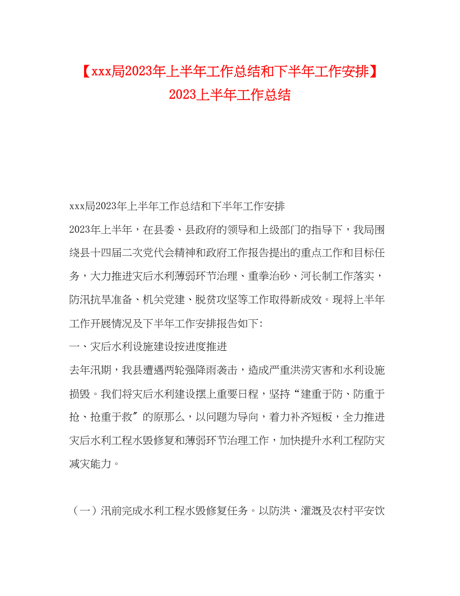 2023年局上半工作总结和下半工作安排上半工作总结范文.docx_第1页