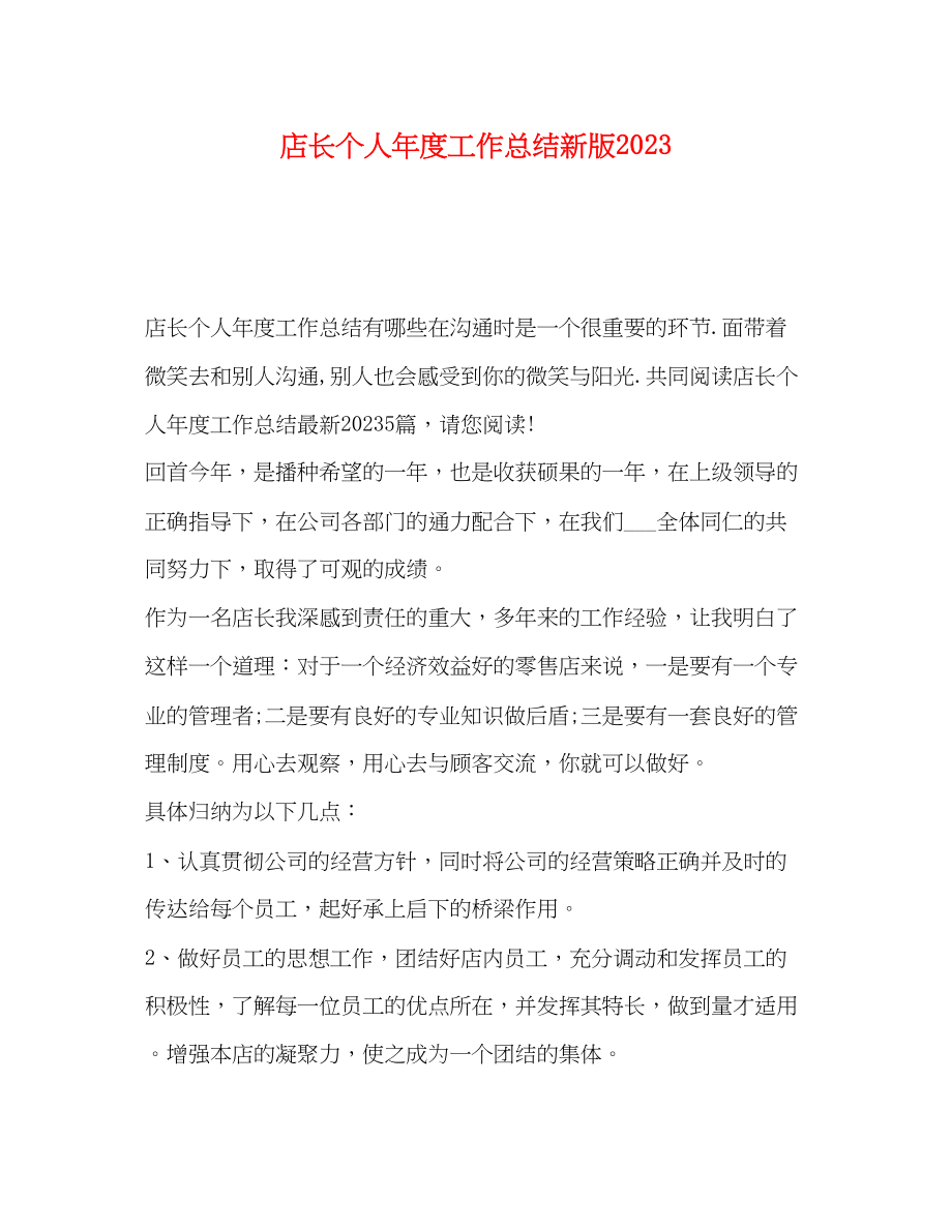 2023年店长个人年度工作总结新版范文.docx_第1页