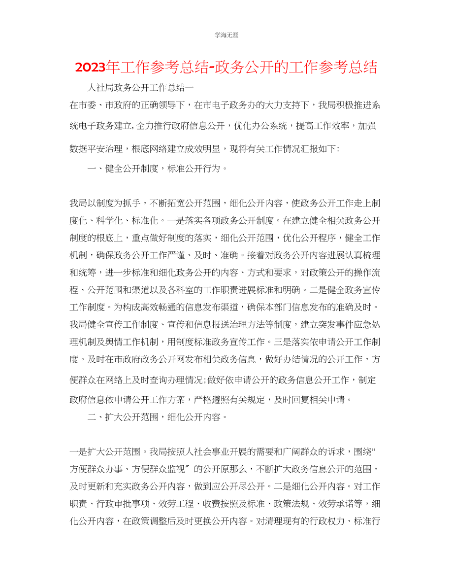 2023年工作总结政务公开的工作总结.docx_第1页