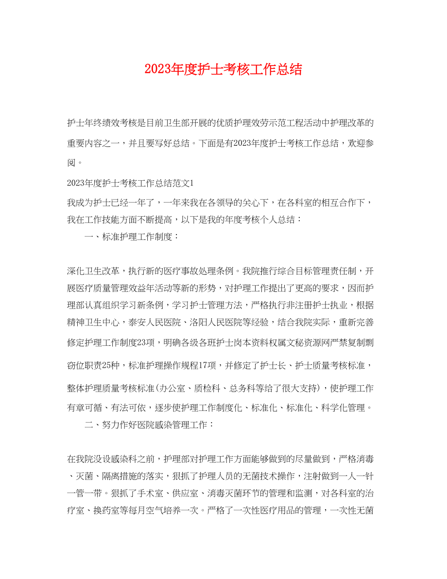 2023年度护士考核工作总结范文.docx_第1页