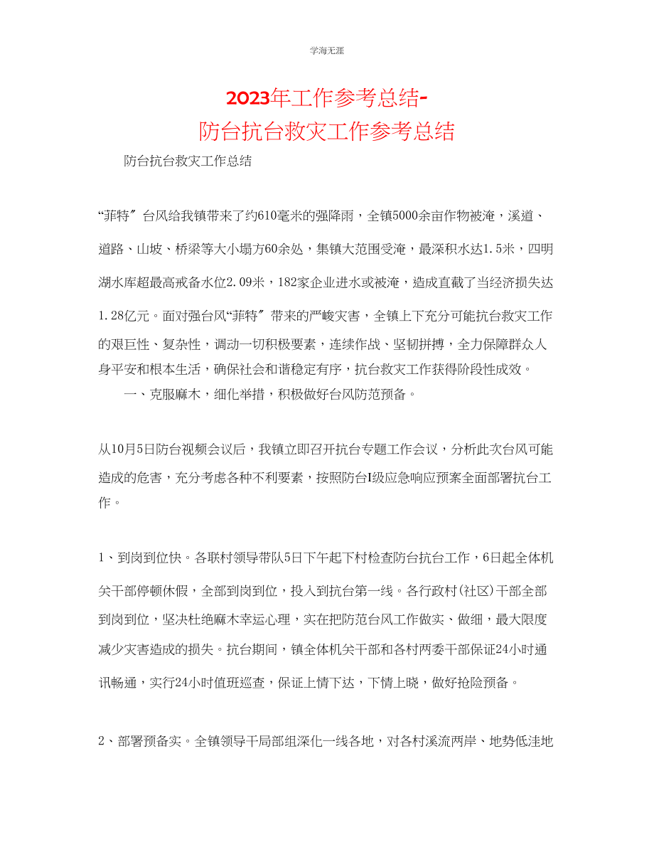 2023年工作总结防台抗台救灾工作总结范文.docx_第1页